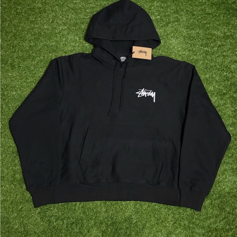Stussy Black Pullover Hoodie with White Chest Logo